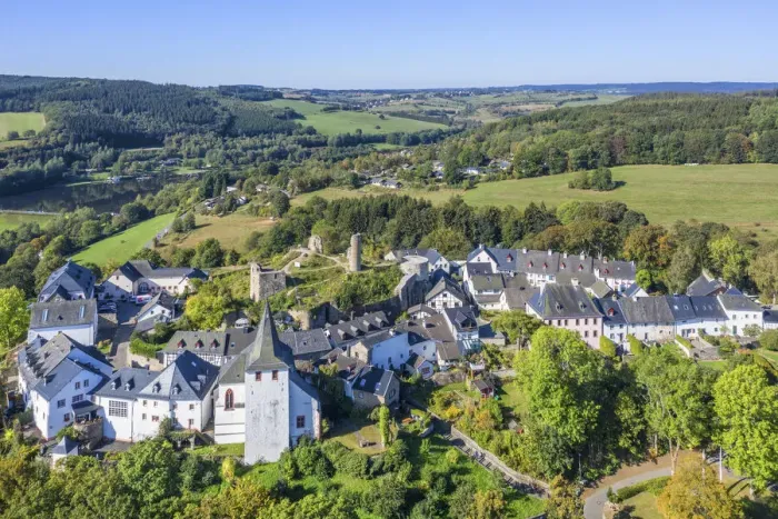 Framed Print : Aerial view on Kronenburg, Eifel, North Rhine Westphalia, Germany Framed Print : Aerial view on Kronenburg, Eifel, North Rhine Westphalia, Germany