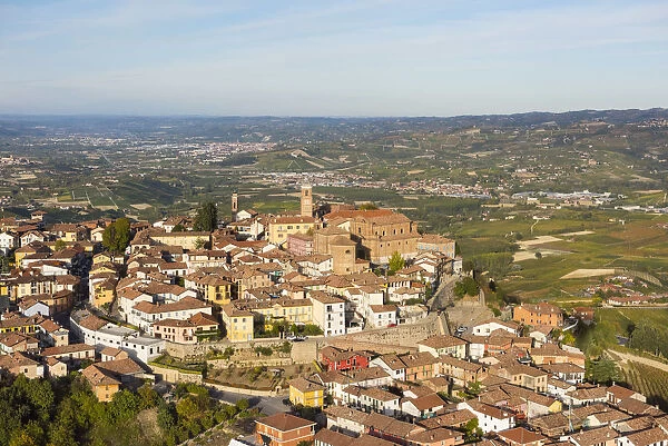 Aerial view of La Morra village from hot air baloon, La Morra, Cuneo Province, Piedmont