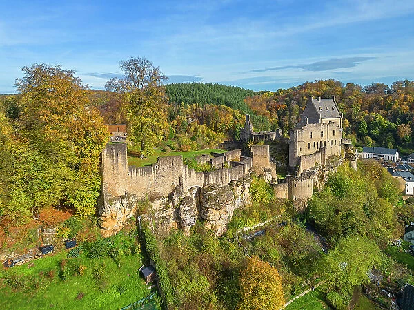 Aerial view at Larochette castle, canton Mersch, Luxembourg