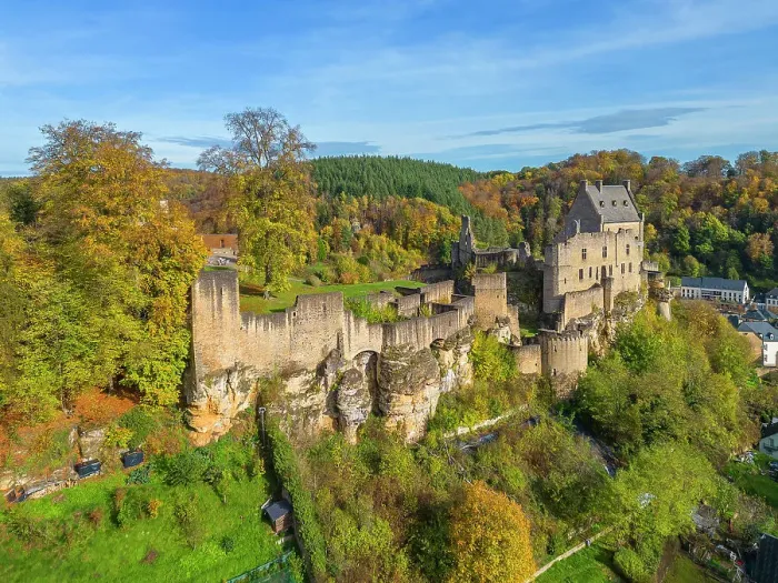 Framed Print : Aerial view at Larochette castle, canton Mersch, Luxembourg Framed Print : Aerial view at Larochette castle, canton Mersch, Luxembourg
