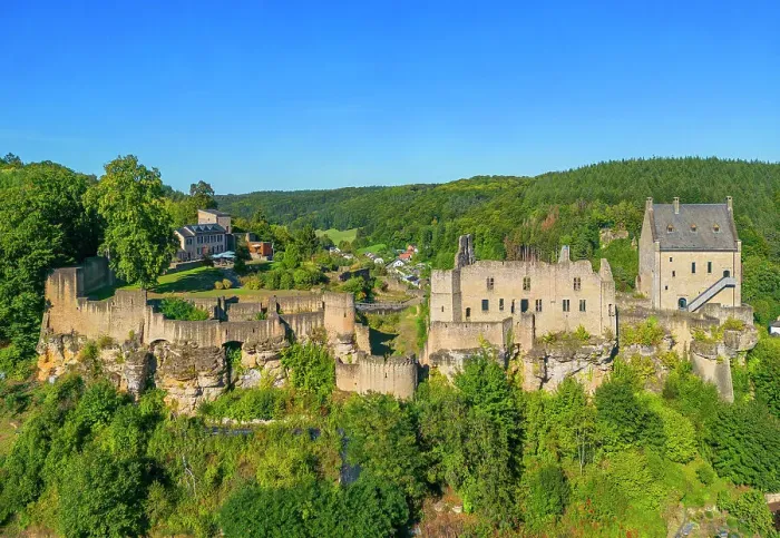 Framed Print : Aerial view at Larochette castle, canton Mersch, Luxembourg Framed Print : Aerial view at Larochette castle, canton Mersch, Luxembourg