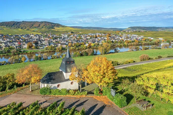 Framed Print : Aerial view at Laurentius chapel near Trittenheim, Mosel, Mosel valley, Rhineland-Palatinate, Germany