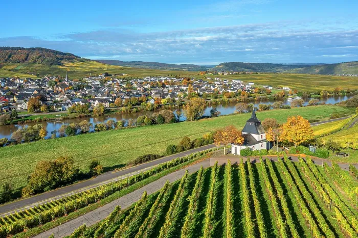 Framed Print : Aerial view at Laurentius chapel near Trittenheim, Mosel, Mosel valley, Rhineland-Palatinate, Germany