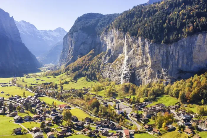 Framed Print : Aerial view of Lauterbrunnen. Lauterbrunnen, Canton of Bern, Switzerland, Europe Framed Print : Aerial view of Lauterbrunnen. Lauterbrunnen, Canton of Bern, Switzerland, Europe