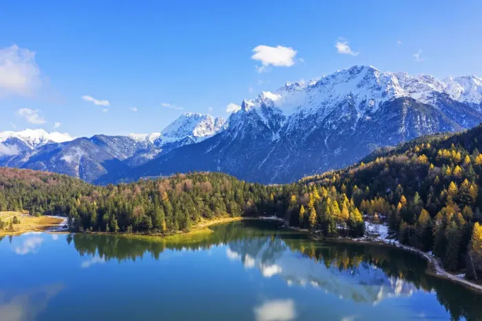 Framed Print : Aerial view on Lautersee and Karwendel, Mittenwald, Bavaria, Germany Framed Print : Aerial view on Lautersee and Karwendel, Mittenwald, Bavaria, Germany