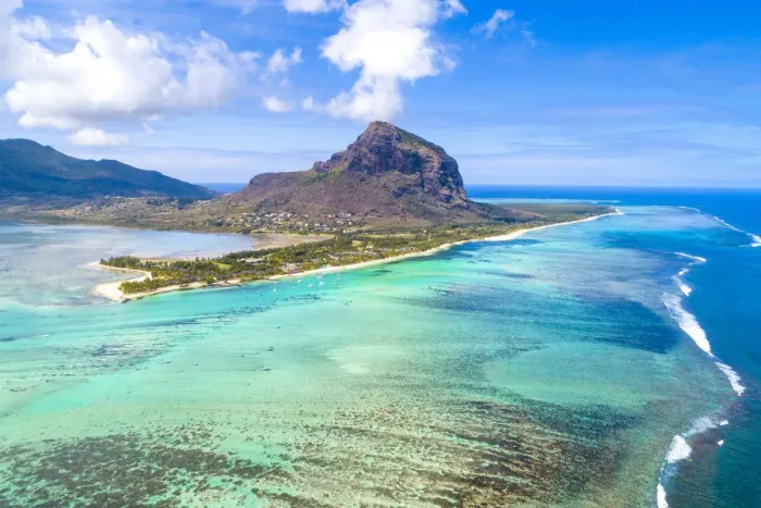 Framed Print : Aerial view of Le Morne Brabant peninsula Framed Print : Aerial view of Le Morne Brabant peninsula