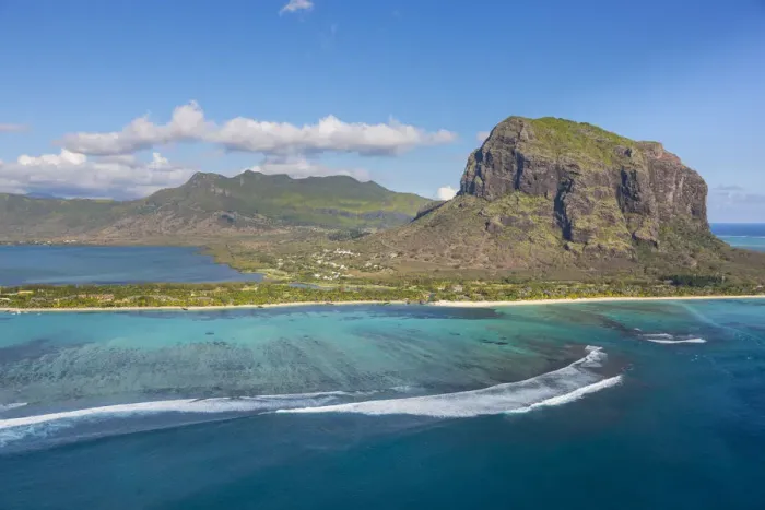Framed Print : Aerial view over Le Morne Brabant Peninsula, Black River (Riviere Noire), West Coast Framed Print : Aerial view over Le Morne Brabant Peninsula, Black River (Riviere Noire), West Coast