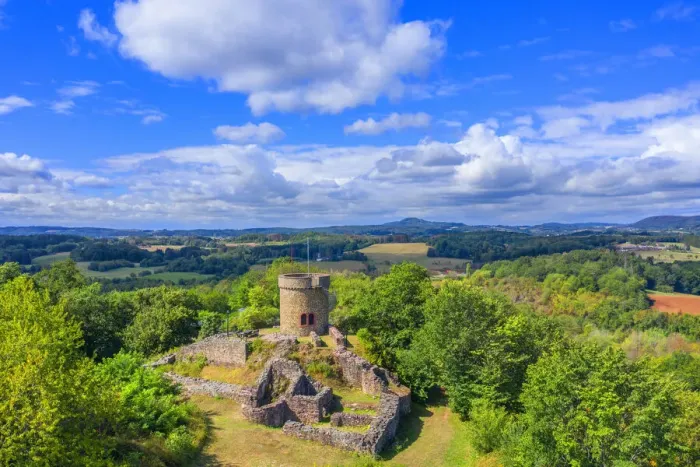 Framed Print : Aerial view at the Liebenburg castle ruin, Namborn, Saarland, Germany Framed Print : Aerial view at the Liebenburg castle ruin, Namborn, Saarland, Germany
