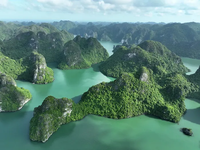 Framed Print : Aerial view of limestone islands, Halong Bay, North Vietnam Framed Print : Aerial view of limestone islands, Halong Bay, North Vietnam