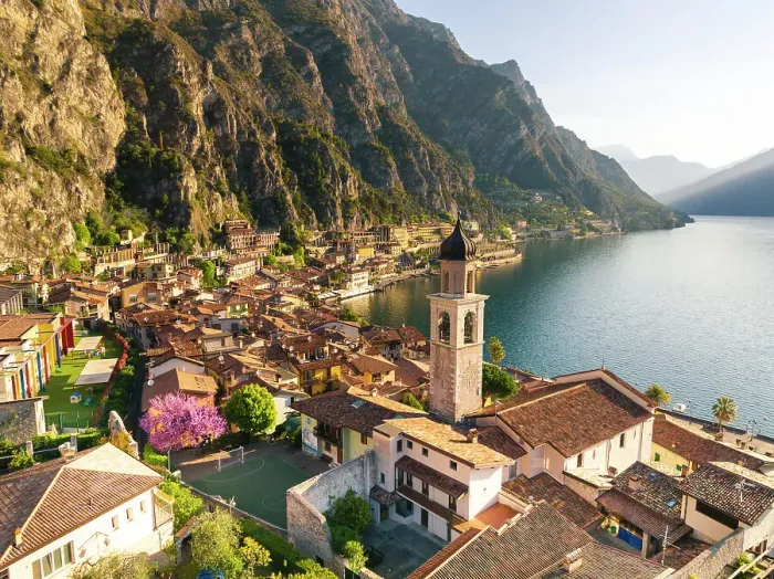 Framed Print : Aerial view of Limone del Garda, Lombardy, Garda Lake, Italy Framed Print : Aerial view of Limone del Garda, Lombardy, Garda Lake, Italy