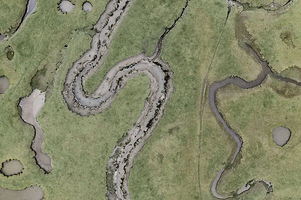 Aerial view of Llanrhidian Marsh on the Gower Peninsula, Wales, UK