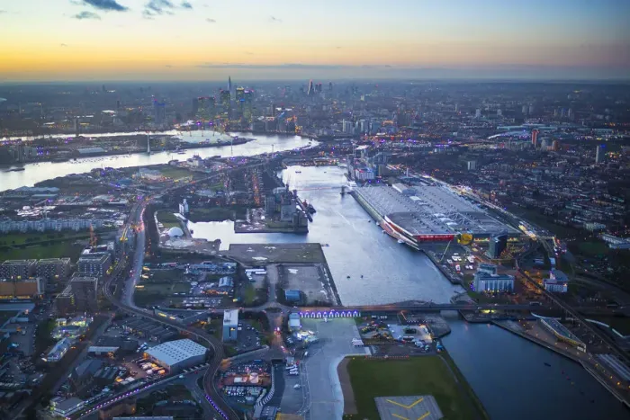 Framed Print : Aerial view over London Excel and Royal Victoria Dock, London, England Framed Print : Aerial view over London Excel and Royal Victoria Dock, London, England