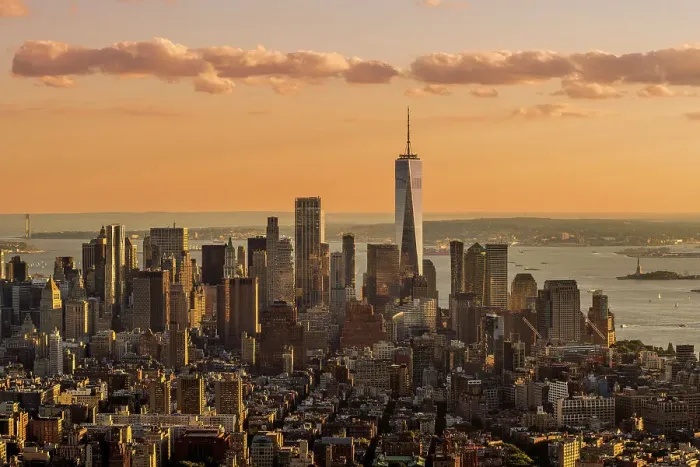 Framed Print : Aerial view of Lower Manhattan skyline at sunset, Manhattan, New York, USA Framed Print : Aerial view of Lower Manhattan skyline at sunset, Manhattan, New York, USA