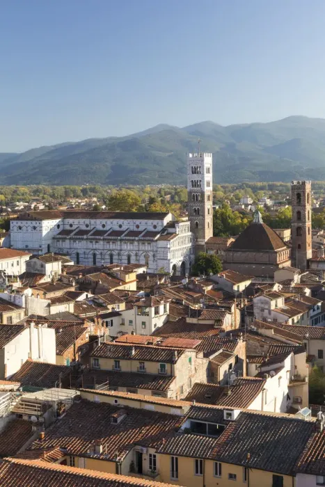 Framed Print : Aerial view of Lucca Cathedral and the walled city, Lucca, Tuscany, Italy Framed Print : Aerial view of Lucca Cathedral and the walled city, Lucca, Tuscany, Italy