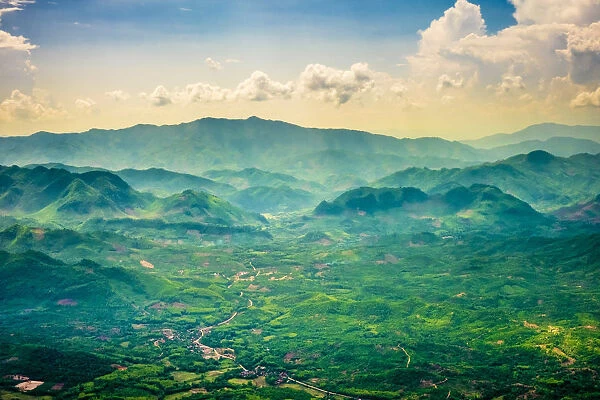 Aerial view of lush mountain landscape near Luang Prabang, Louangphabang Province, Laos