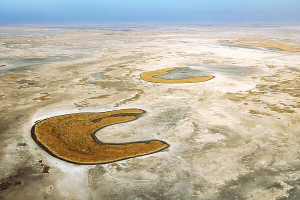 Aerial view of Makgadikgadi Salt Pans, Botswana
