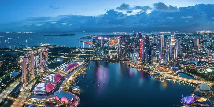 Framed Print : Aerial view of Marina Bay Sands and Singapore City Harbour at night, Singapore, Asia Framed Print : Aerial view of Marina Bay Sands and Singapore City Harbour at night, Singapore, Asia