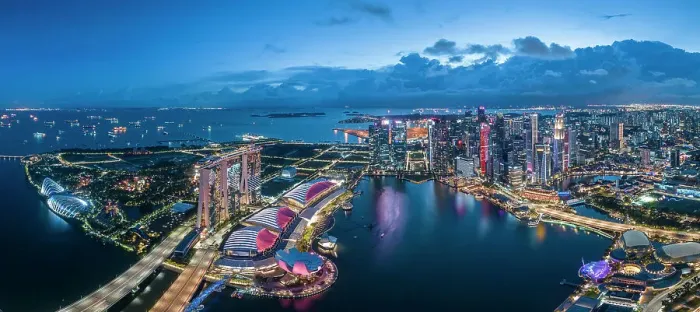 Framed Print : Aerial view of Marina Bay Sands and Singapore City Harbour at night, Singapore, Asia Framed Print : Aerial view of Marina Bay Sands and Singapore City Harbour at night, Singapore, Asia