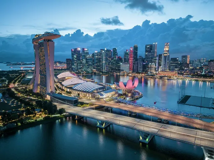 Framed Print : Aerial view of Marina Bay Sands and Singapore City Harbour at night, Singapore, Asia Framed Print : Aerial view of Marina Bay Sands and Singapore City Harbour at night, Singapore, Asia