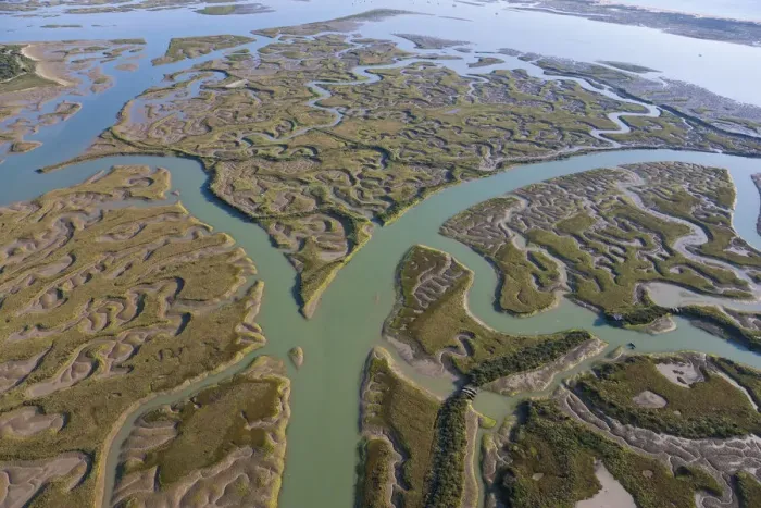Framed Print : Aerial view of marshland, Huelva Province, Spain Framed Print : Aerial view of marshland, Huelva Province, Spain