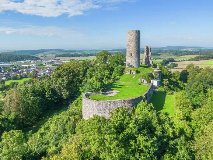 Framed Print : Aerial view at Merenburg castle ruin near Limburg an der Lahn, Merenburg, Lahn valley, Westerwald, Hesse, Germany Framed Print : Aerial view at Merenburg castle ruin near Limburg an der Lahn, Merenburg, Lahn valley, Westerwald, Hesse, Germany