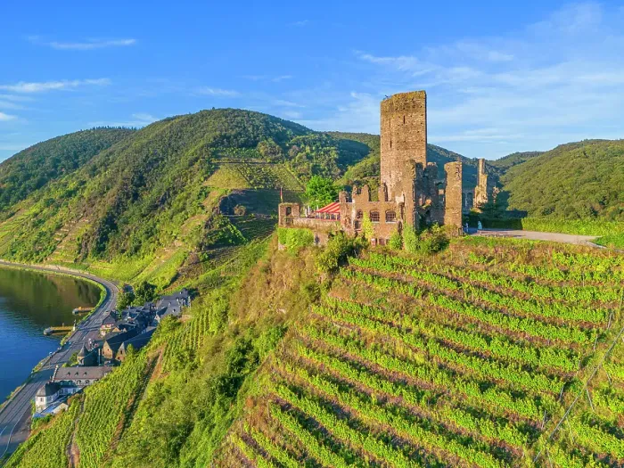 Framed Print : Aerial view at Metternich Castle, Beilstein, Moselle Valley, Rhineland-Palatinate, Germany