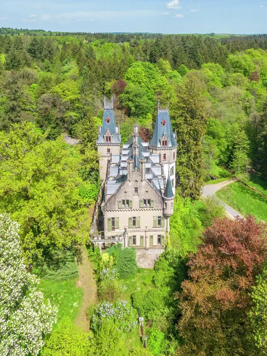 Framed Print : Aerial view at De Meysembourg Castle near Larochette, Canton of Mersch, Luxembourg Framed Print : Aerial view at De Meysembourg Castle near Larochette, Canton of Mersch, Luxembourg