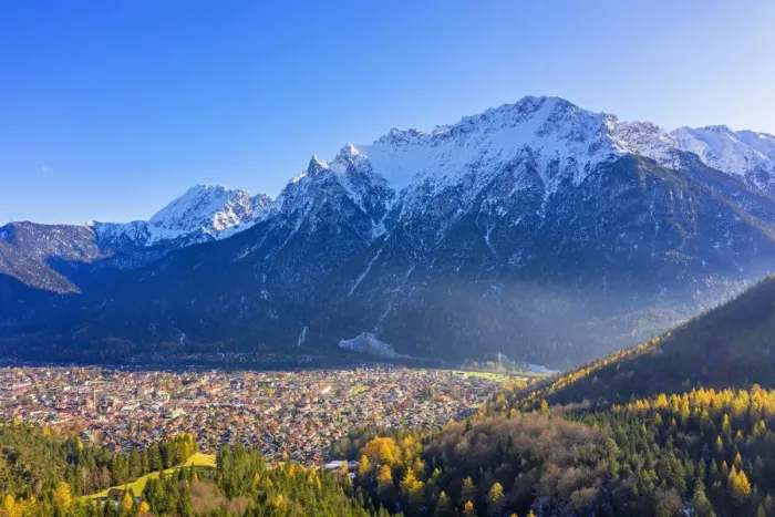 Framed Print : Aerial view on Mittenwald and Karwendel, Mittenwald, Bavaria, Germany Framed Print : Aerial view on Mittenwald and Karwendel, Mittenwald, Bavaria, Germany