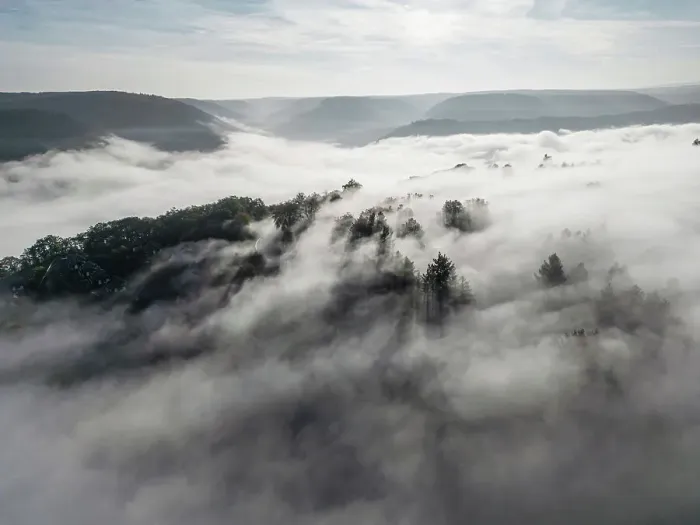 Framed Print : Aerial view at morning fog near Traben-Trarbach, Moselle valley, Rhineland-Palatinate, Germany Framed Print : Aerial view at morning fog near Traben-Trarbach, Moselle valley, Rhineland-Palatinate, Germany