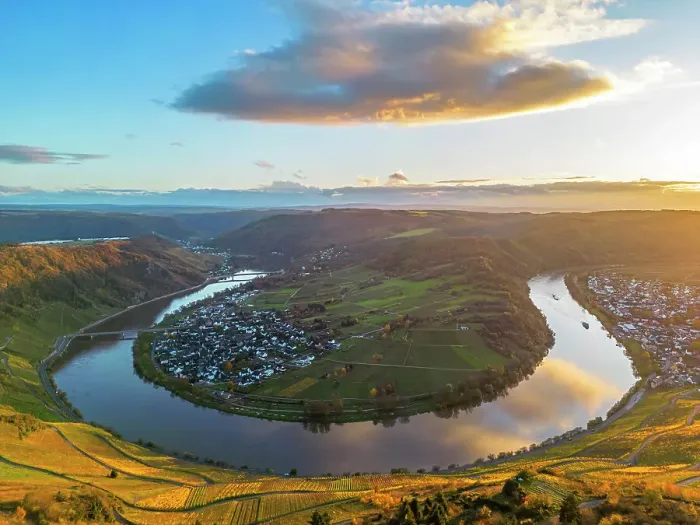 Framed Print : Aerial view at Moselle horseshoe bend at Kroev at sunset, Mo0sel valley, Rhineland-Palatinate, Germany Framed Print : Aerial view at Moselle horseshoe bend at Kroev at sunset, Mo0sel valley, Rhineland-Palatinate, Germany