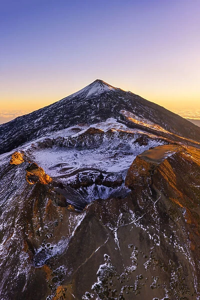 Aerial view of mount Teide and the Pico Viejo at sunrise