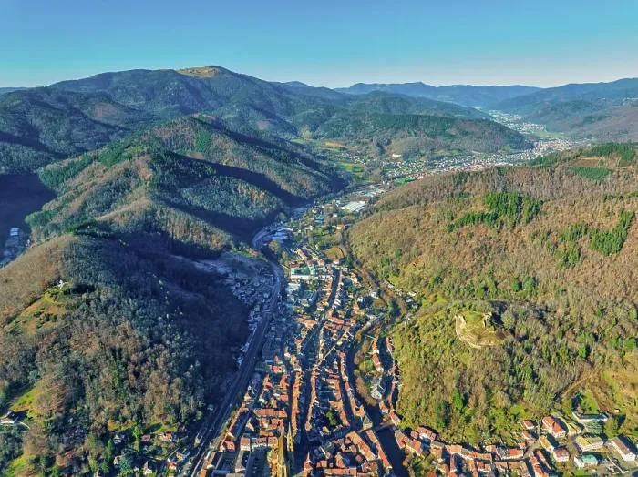 Framed Print : Aerial view of mountain area Thann of Haut-Rhin, in Grand East, Alsace, France Framed Print : Aerial view of mountain area Thann of Haut-Rhin, in Grand East, Alsace, France
