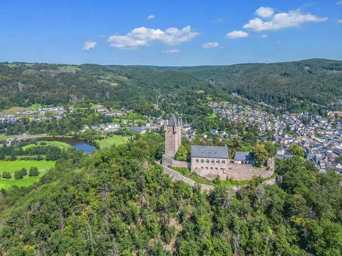 Framed Print : Aerial view at Nassau castle, Nassau an der Lahn, Lahn valley, Westerwald, Taunus, Rhineland-Palainate, Germany Framed Print : Aerial view at Nassau castle, Nassau an der Lahn, Lahn valley, Westerwald, Taunus, Rhineland-Palainate, Germany