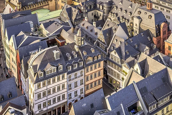 Aerial view of the New Frankfurt Old Town, also known as the Dom-Romer Quarter, Frankfurt am Main, Hesse, Germany