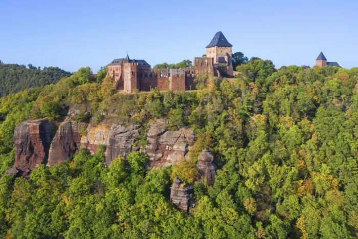 Framed Print : Aerial view at the Nideggen castle, Eifel, North Rhine Westphalia, Germany