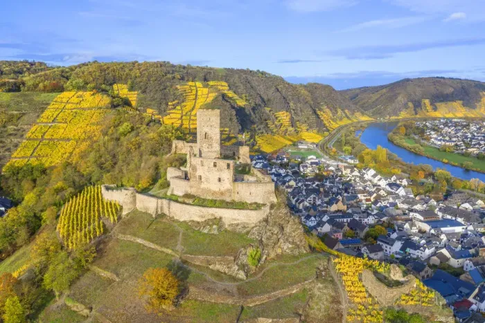 Framed Print : Aerial view at the Niederburg, Kobern-Gondorf, Mosel valley, Rhineland-Palatinate Framed Print : Aerial view at the Niederburg, Kobern-Gondorf, Mosel valley, Rhineland-Palatinate