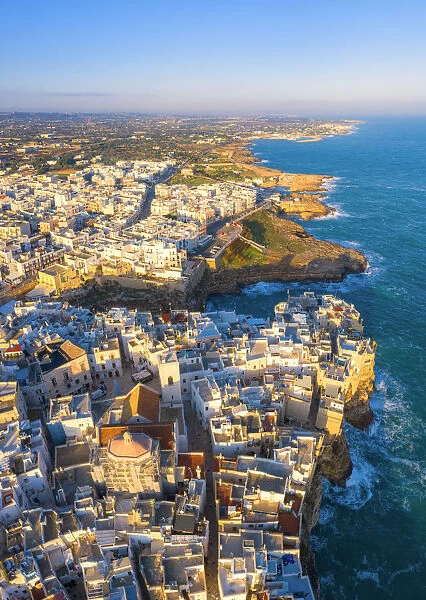 Aerial view of the nord coast of Polignano a Mare, Apulia, Italy