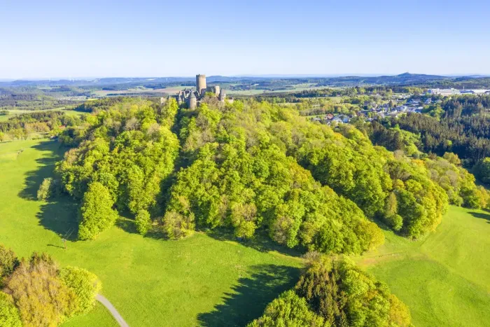 Framed Print : Aerial view at the Nurburg, Eifel, Rhineland-Palatinate, Germany Framed Print : Aerial view at the Nurburg, Eifel, Rhineland-Palatinate, Germany