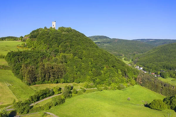 Aerial view on Olbruck castle, Eifel, Rhineland-Palatinate, Germany