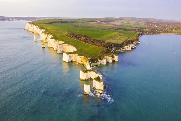 Aerial view of Old Harry Rocks, Handfast Point, Isle of Purbeck, Jurassic Coast, Dorset
