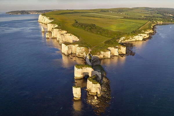 Aerial view of Old Harry Rocks on the Jurassic Coast World Heritage Site, Studland
