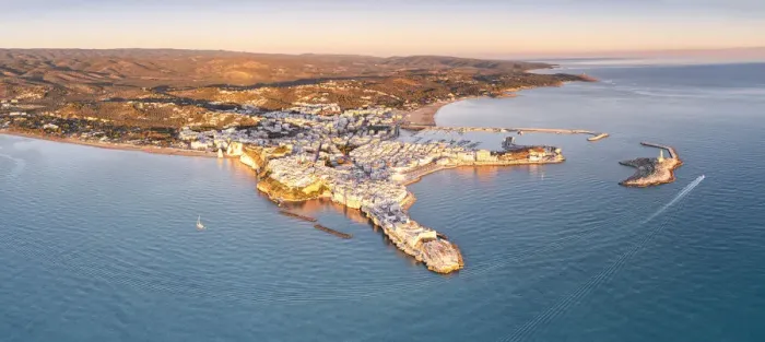 Framed Print : Aerial view of old town and lighthouse of Vieste at dawn, Foggia province Framed Print : Aerial view of old town and lighthouse of Vieste at dawn, Foggia province