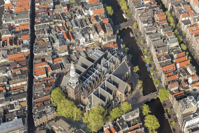 Framed Print : Aerial view of Oude Kerk (Old Church), Amsterdam, Holland Framed Print : Aerial view of Oude Kerk (Old Church), Amsterdam, Holland