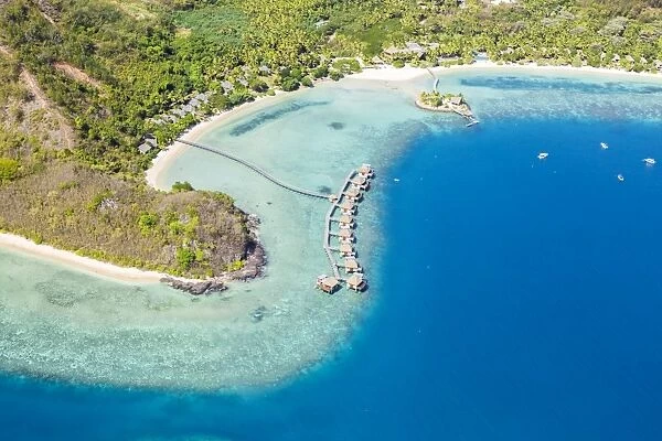 Aerial view of overwater bungalows, Malolo island, Fiji