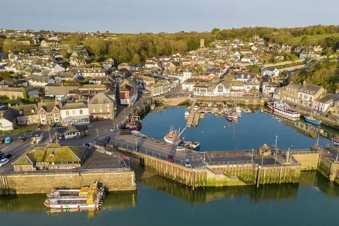 Framed Print : Aerial view of Padstow Harbour and town at dawn, Cornwall, England. Spring (April) 2022 Framed Print : Aerial view of Padstow Harbour and town at dawn, Cornwall, England. Spring (April) 2022