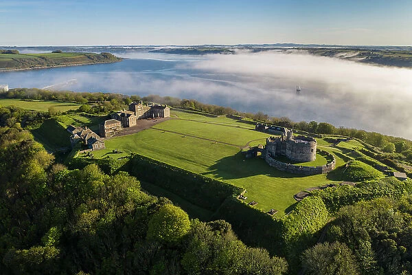 Aerial view of Pendennis Castle in Falmouth, Cornwall, England. Spring (May) 2023