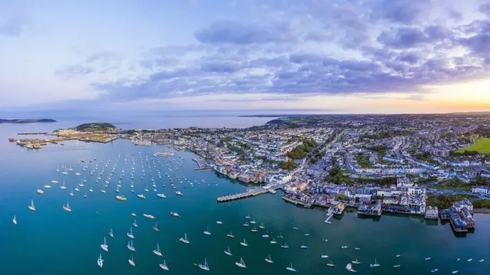 Framed Print : Aerial view over the Penryn river and Falmouth, Cornwall, England Framed Print : Aerial view over the Penryn river and Falmouth, Cornwall, England
