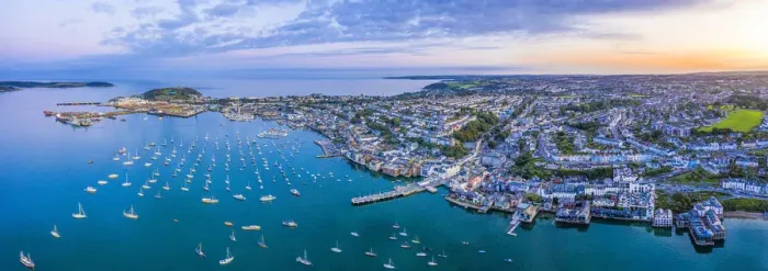 Framed Print : Aerial view over the Penryn river and Falmouth, Cornwall, England Framed Print : Aerial view over the Penryn river and Falmouth, Cornwall, England