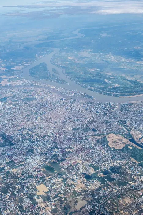 Framed Print : Aerial view over Phnom Penh (capital city), Cambodia Framed Print : Aerial view over Phnom Penh (capital city), Cambodia