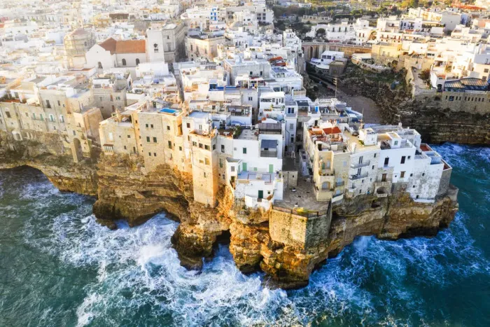 Framed Print : Aerial view of Polignano a Mare at sunrise. Polignano a Mare, Apulia, Italy Framed Print : Aerial view of Polignano a Mare at sunrise. Polignano a Mare, Apulia, Italy